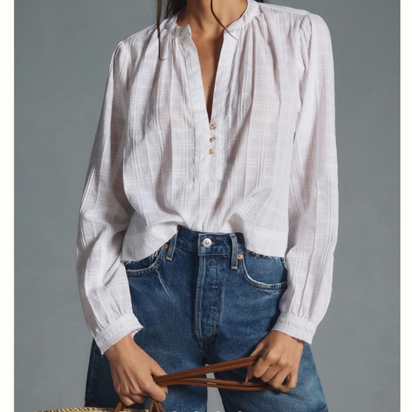 Brand New PILCRO CROPPED HENLEY BLOUSE - Picture 4 of 13